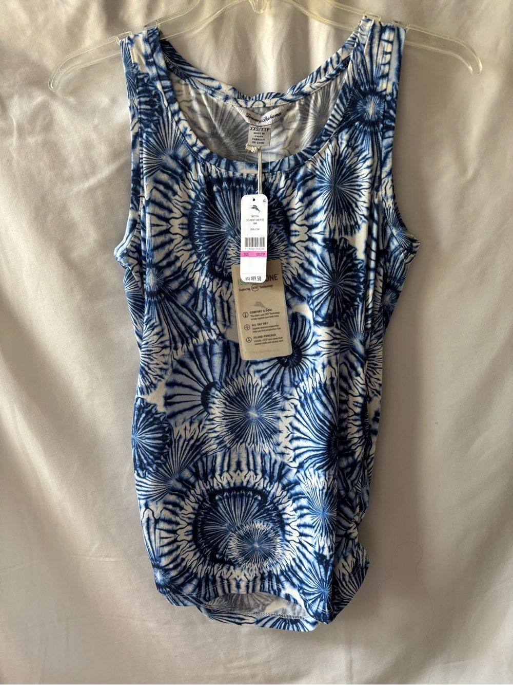 NWT Tommy Bahama Blue White Tie Dye Floral Print Tank Top XXS